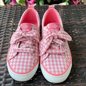 Sperry Pink and White Gingham Sneakers Canvas Low-Top